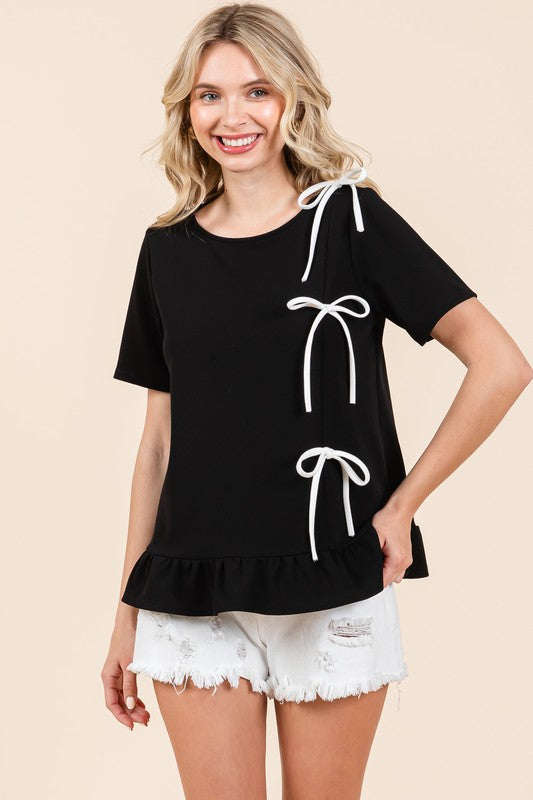 3-Bow Short Sleeve Top