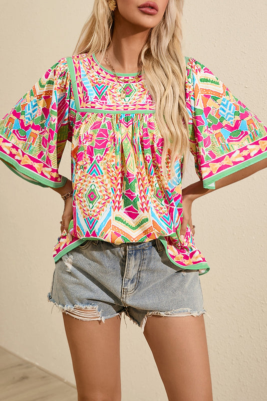 Printed Round Neck Half Sleeve Blouse